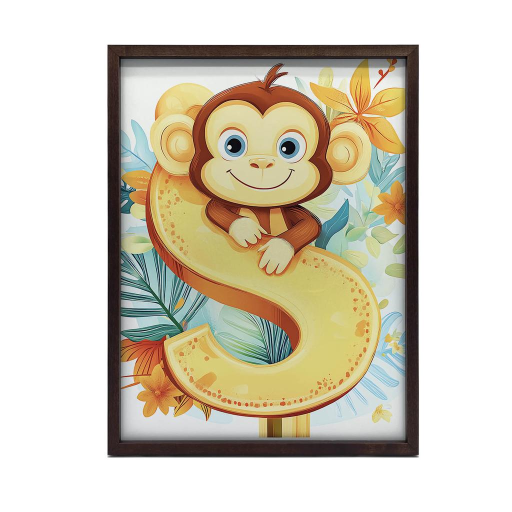 Poster Cheerful Monkey And Letter S Poster Cheerful Monkey And Letter S, 40X50 Cm, Gold Aluminum Frame, 230 Gsm Matte Paper