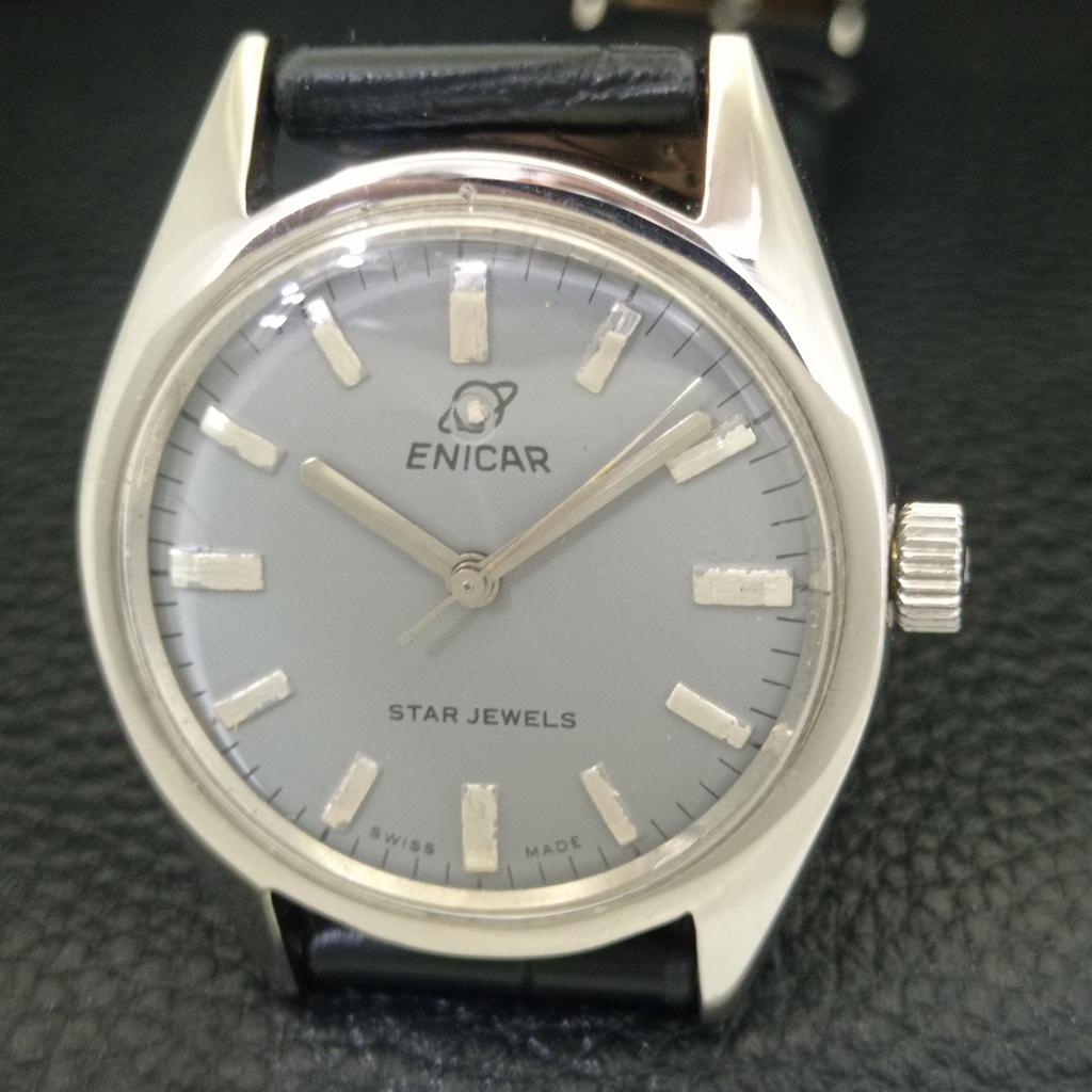 ШВЕЙЦАРСКИЕ ВИНТАЖНЫЕ МУЖСКИЕ ЧАСЫ ENICAR STAR JEWELS 160 С РУЧНЫМ ЗАВОДОМ СЕРЫЙ ЦИФЕРБЛАТ a703780-1