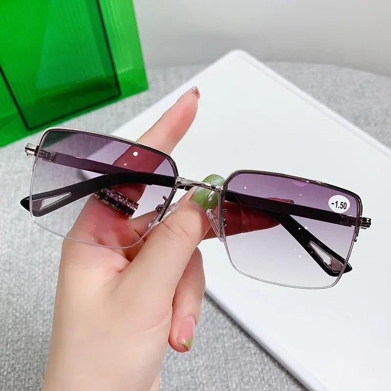 Fashion Men Women's Myopia Glasses Business Half Frame Anti Blue Light Near Sight Eyeglasses with Diopter 0 TO -4.0 Eyewear
