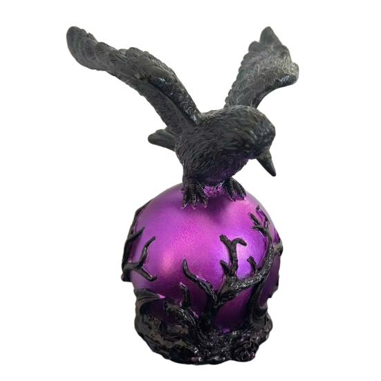 Gothic LED Table Lamp Raven's Moonlight/Pterosaur Desk Lamp Mysterious Crow/Dinosaur on Glowing Orb Sculpture for Halloween Fantasy Indoor Home Decor
