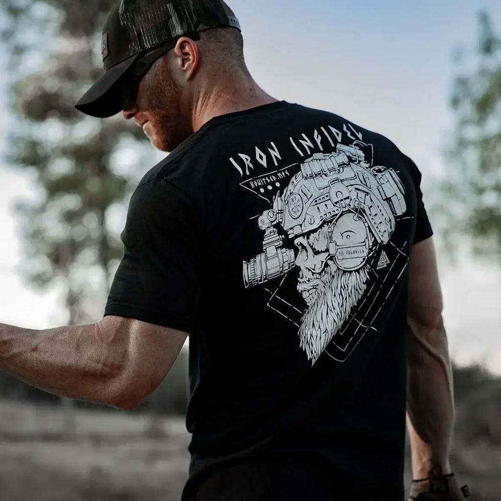 Til Valhalla Хлопковая футболка American Beard Warrior Tactical Skull Футболка унисекс с коротким рукавом и круглым вырезом Повседневная мужская футболка