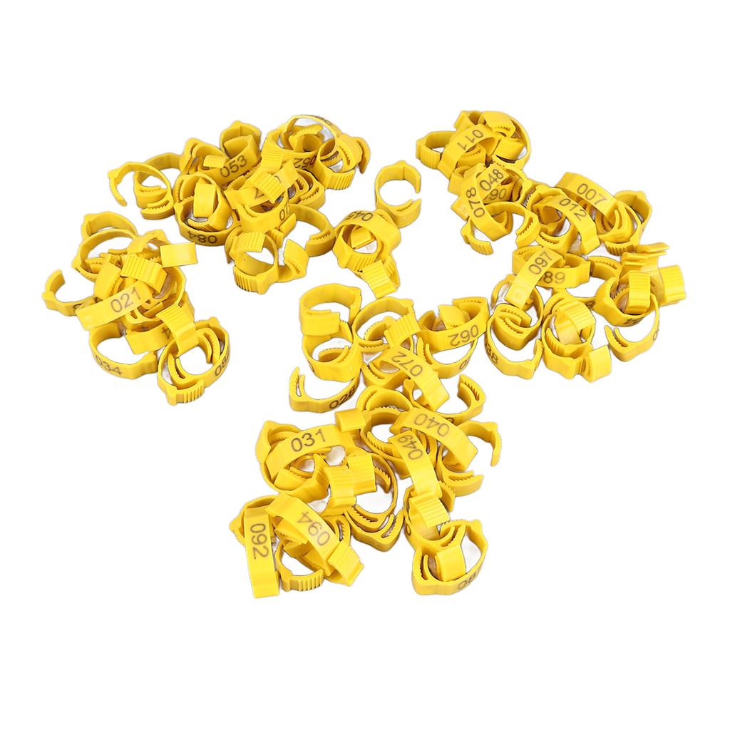 100 шт. Кольца для куриных лап, клипсы, яркие цвета, прочный пластик, нумерованные браслеты для птичьих лап