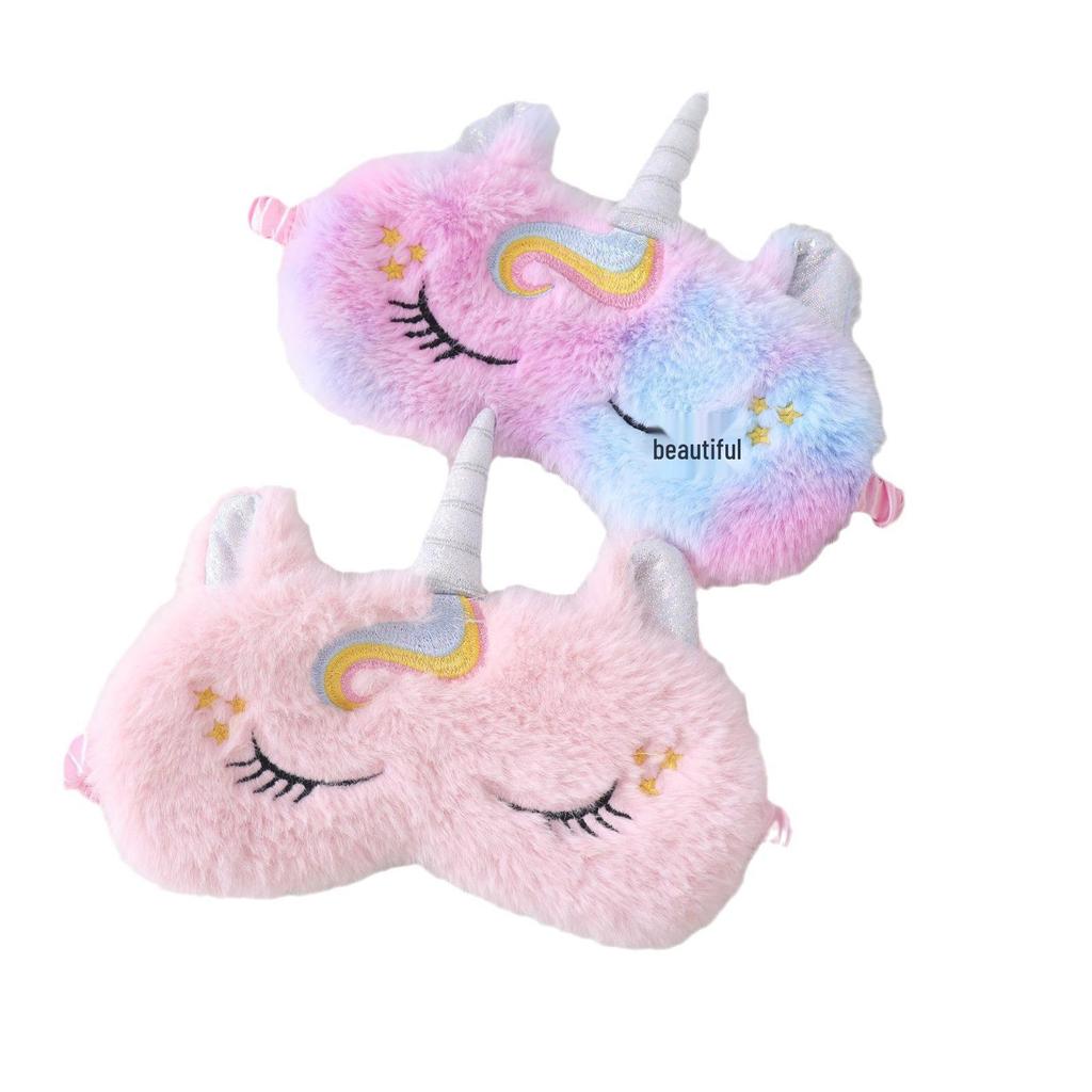 Очаровательная плюшевая маска для сна с ушками единорога из кроличьего меха