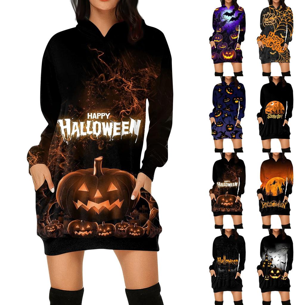 Women's Fashion Loose Casual Pocket Long Sleeve Hoodie Printed Sweatshirt Top