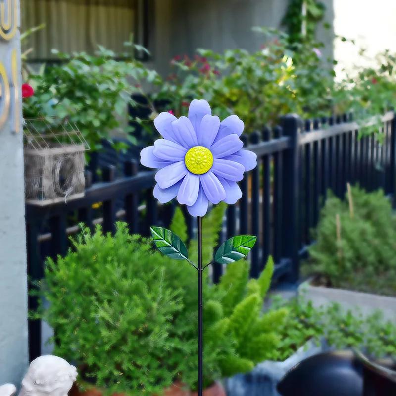 Garden Windmill Spinner Metal Sunflower Flower Model Decoration Outdoor Garden Courtyard Standing Lawn Flower Climbing Support