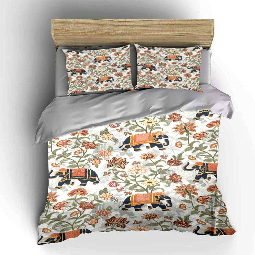 Elephants and floral motifs. Bedding sets Duvet cover sets Duvet covers Pillowcases(1 * Duvet Cover 2 * Pillowcases without duvet insert)