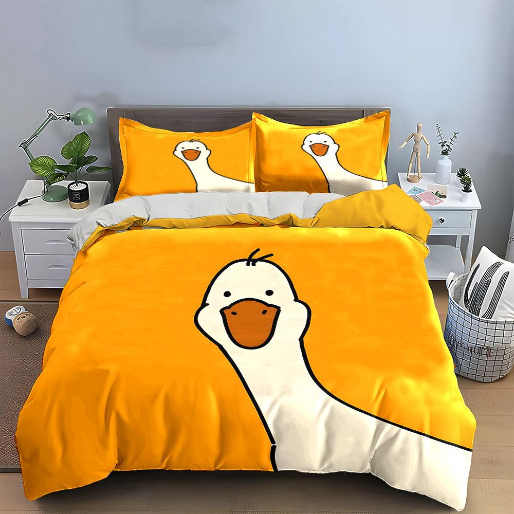 Cute Cartoon Yellow Duck Printed Bedding Set, Kid'S And Adults' Bedroom Decor, Exquisite Three-Piece Bedding Set Gift