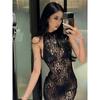 Kkx Sexy Style Royal Sister Lace Perspective Hanging Neck Lace Strap Large Backless Hip Skirt Street Gyaru Slimming Dress
