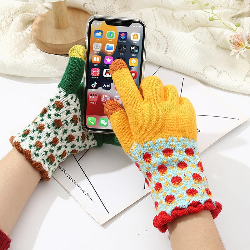 Winter Warm Touchscreen Cycling Gloves - Women's Knit, Windproof, Plus Velvet, Cute Design
