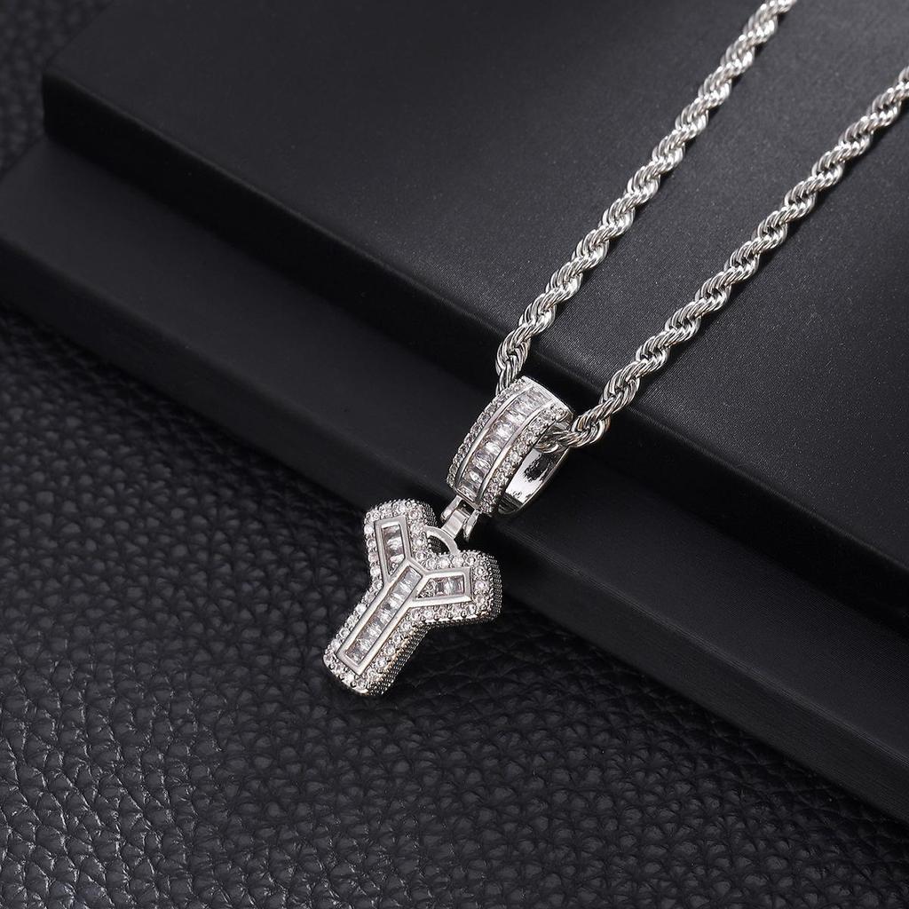 Zircon Inlaid Rock Sugar Initial Pendant Necklace - European & American Hip-Hop Style