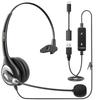 Wantek Headset USB Single Ear with Noise Cancelling Microphone Volume Control Controller Wired PC Headphones for Web Working from Business Remote