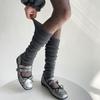 Women Leg Warmers Patchwork Silver Shiny Foot Cover Knee Socks Y2k Girls Leg Warmers Solid Color Black Gray Long Socks Stockings