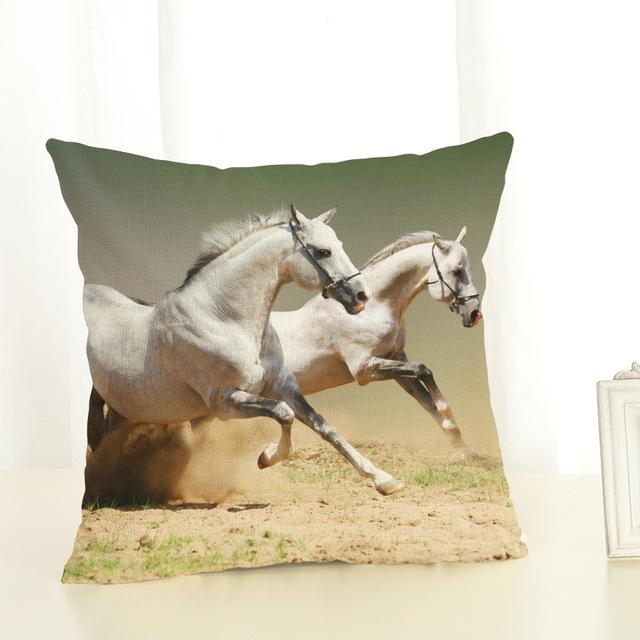 New Horse Printing Cushion Cover Cotton Linen Cartoon Horse Throw Pillow Case For Sofa Decorative Pillowcase Almohada Zt139