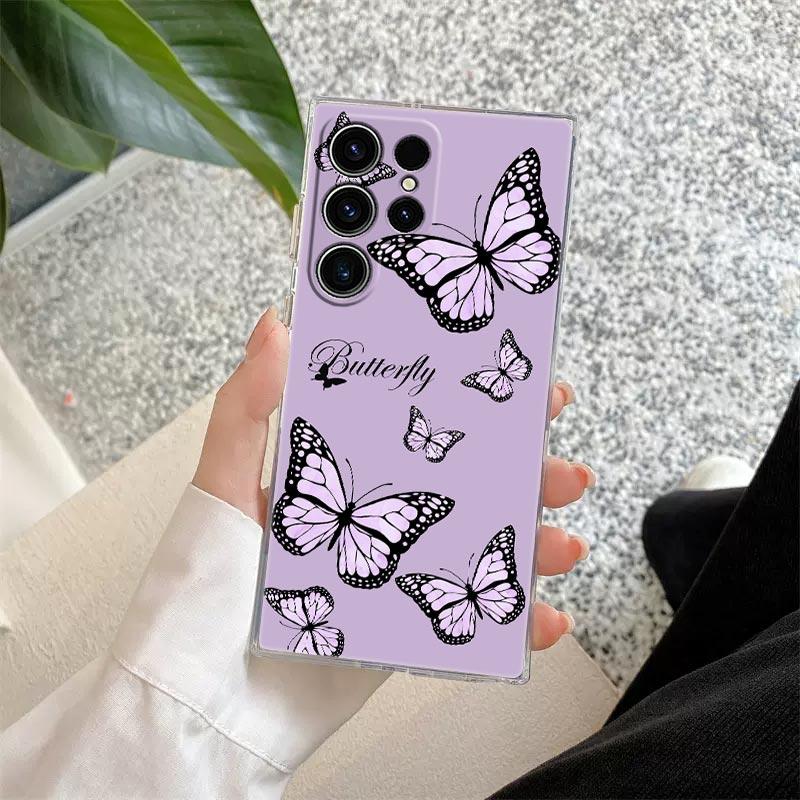 Pink Butterfly S25Ultra Clear Case For Samsung Galaxy S25 S24 S23 Ultra S20 S21 FE S22 Plus A56 A55 A36 A26 5G Soft Phone Cover