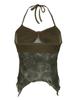 Retro Forest Green Vintage Print Boho Y2K Camisole Backless Halter Tie Asymmetrical Tops Women Summer Vacation Clothing