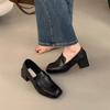 Черные мокасины с квадратным носком, ленивые, с одной педалью, на толстом высоком каблуке, маленькие кожаные туфли, универсальные французские туфли Мэри Джейн, женские, на среднем каблуке