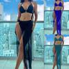 Langxin 2025 Stylish Sexy Bikini Set - Three-Piece with Mesh Skirt and Solid Color Split Swimsuit.