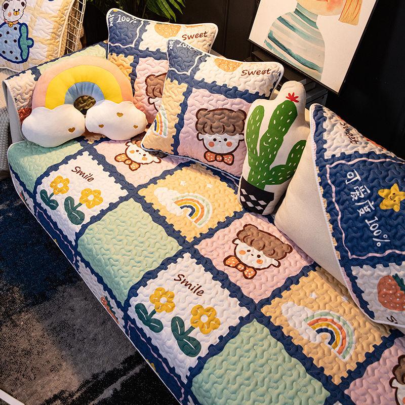 Полностью хлопковая диванная подушка, всесезонная универсальная ткань, противоскользящая ткань из чистого хлопка, скандинавский минимализм, спинка «Благородная принцесса», чехол для полотенца, милый мультфильм