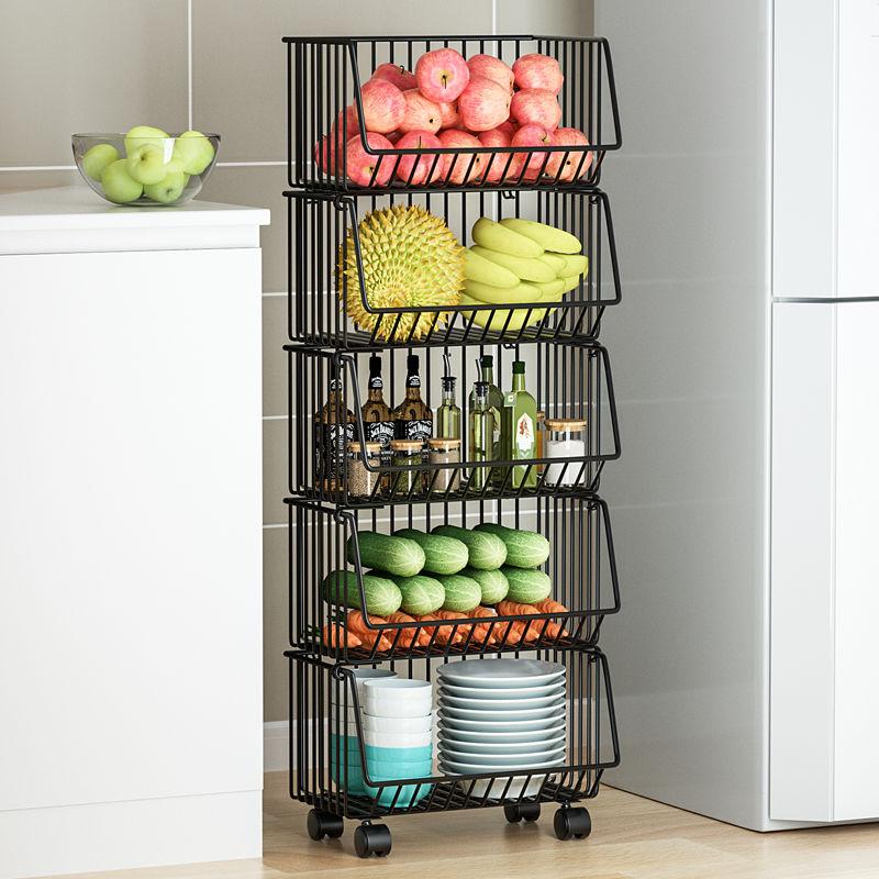2/3/4/5 Tier Kitchen Cart Vegetables Fruits Snacks Grocery Storage Shelf Household Store The Basket Rolling Cart