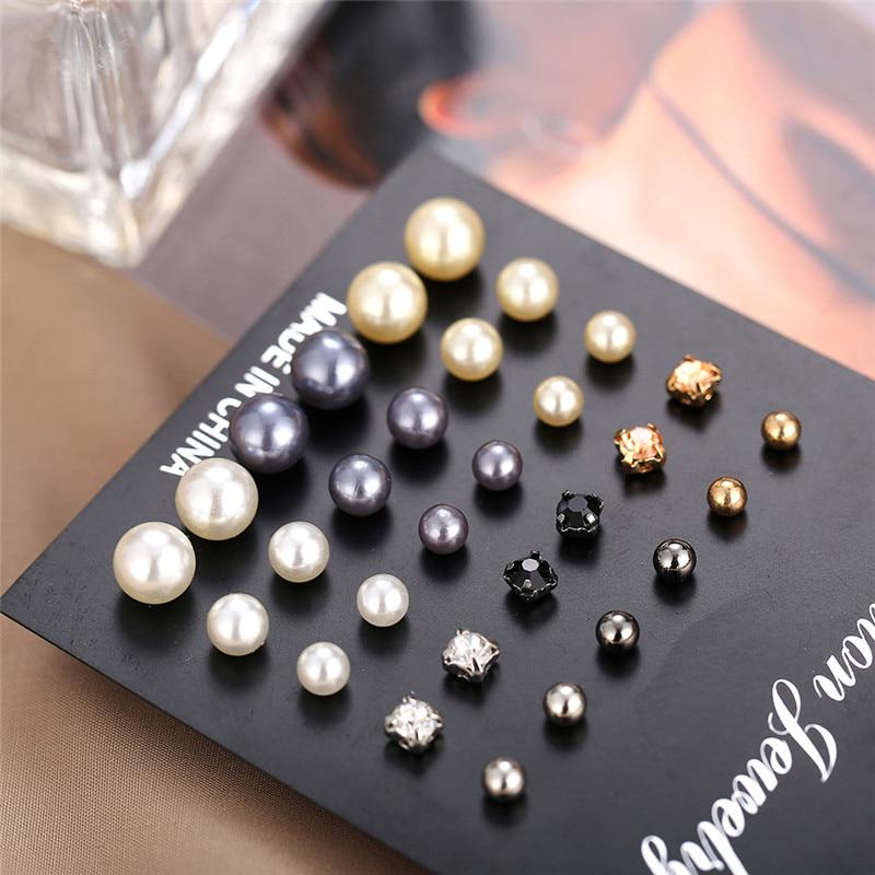 Small Simulation Pearl Earrings Set Women Korean Fashion Color Bead Stud Earring Jewelry