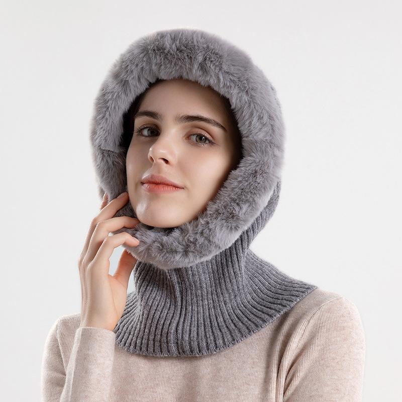 Women's Cold-Proof Knitted Hat Fleece-lined Thickened Scarf Integrated Hat Warm Ear Protection Sleeve Cap