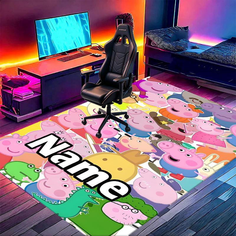 Custom Name Personalized Pink Pig Print Carpet, Versatile Home Decor Rug, for Playroom, Apartment, Balcony, Entryway, Hallway Gift