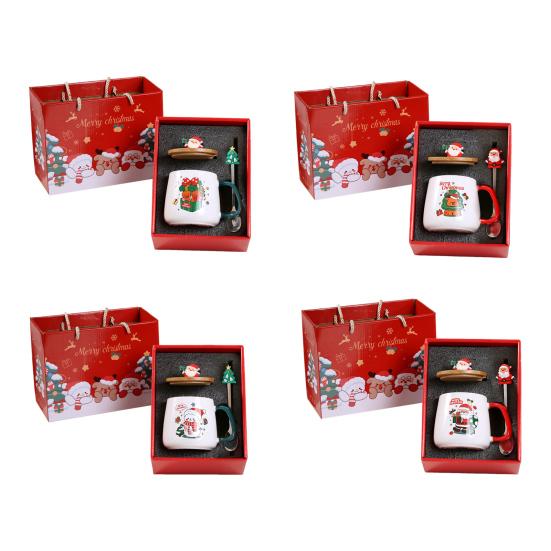 Рождественская подарочная кружка с крышкой и ложкой, Санта Клаус, Олень, Керамическая чашка, Сохраняет напитки теплыми