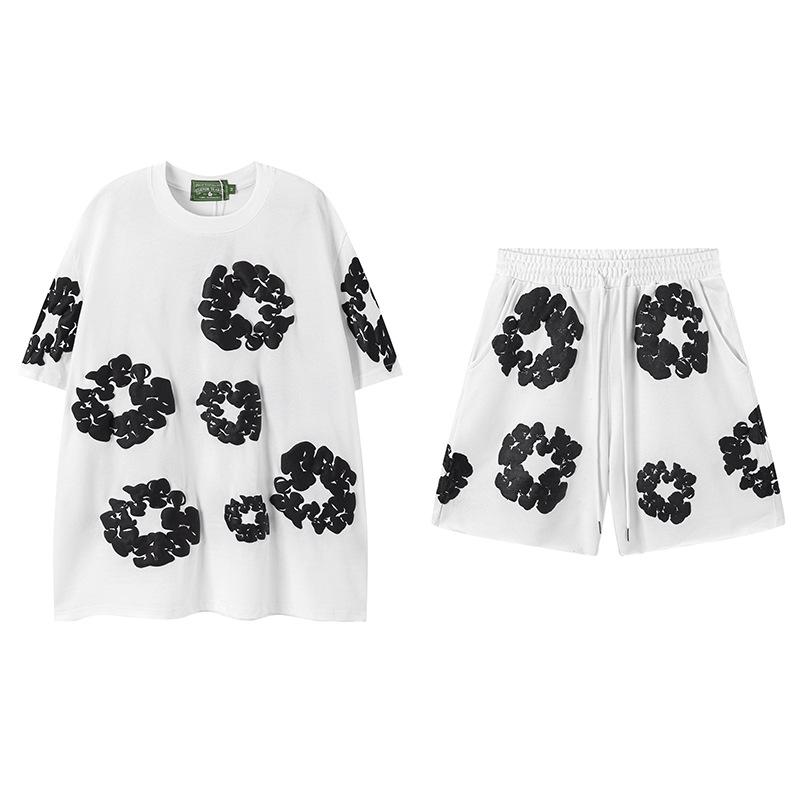 Джинсовые слезы Капок Пена Принт Американский стиль Комплект из толстовки и спортивных штанов для пары