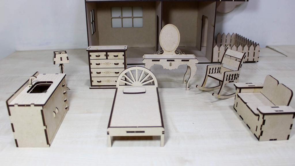 StonKraft Wooden 3D Puzzle Dollhouse Home Construction Modeling School Project Easy To Assemble One Size Beige - Decor, Toy, Kit, - (Furnished