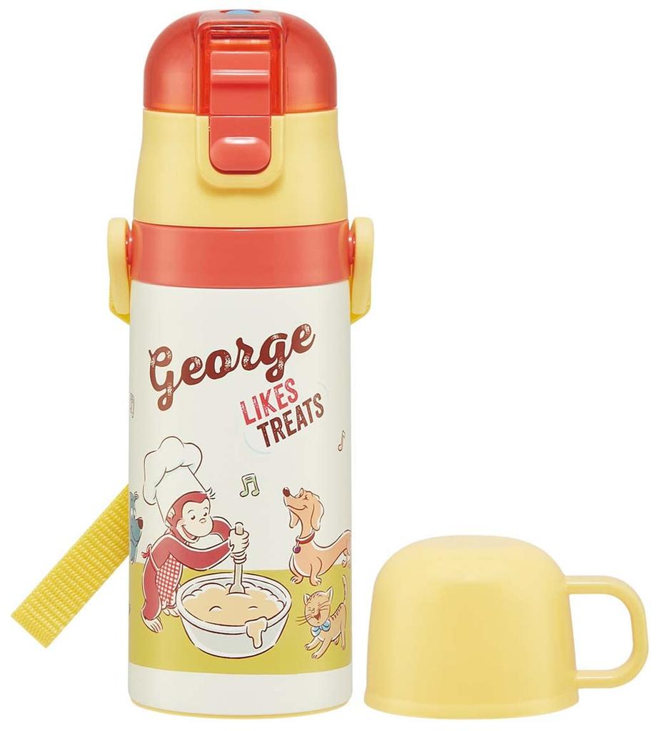 Skater Бутылка для воды 350 мл Curious George 23 для детей, чашка для питья с двумя отверстиями, нержавеющая сталь SKDC3-A