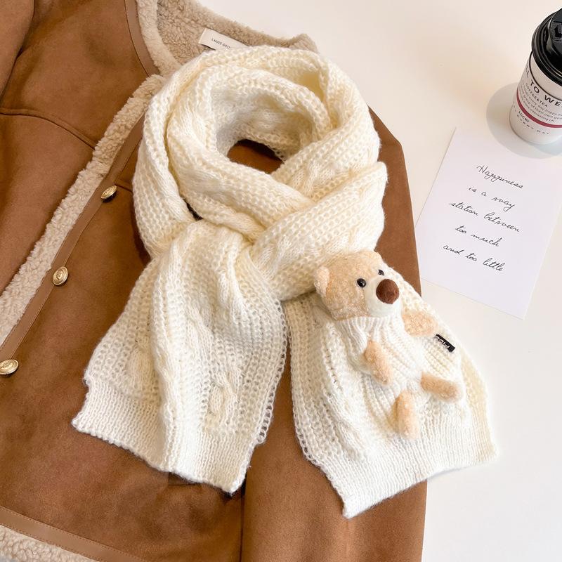 Новый фиолетовый шарф с медведем женский зимний модный утолщенный теплый вязаный шарф студенческий платок