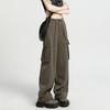 Women Casual Cargo Pants Drawstring Wide Leg Solid High Waist Streetwear Overalls Lightweight Loose Trousers for Daily Club Outdoor Jogging