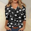 Женские топы, рубашка с рукавом три четверти, свободная повседневная рубашка с V-образным вырезом, футболка с цветочным принтом