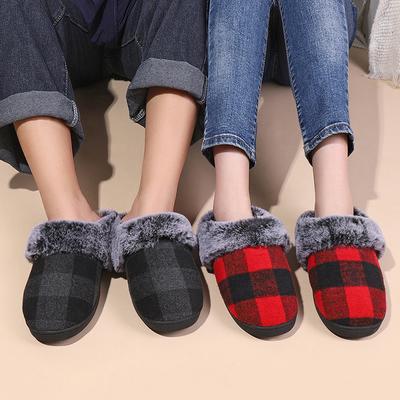 Плюшевые тапочки с узором Gridiron для женщин, нескользящие зимние тапочки из искусственного меха для женщин, 2024 г., новые толстые плюшевые теплые домашние тапочки Mujer