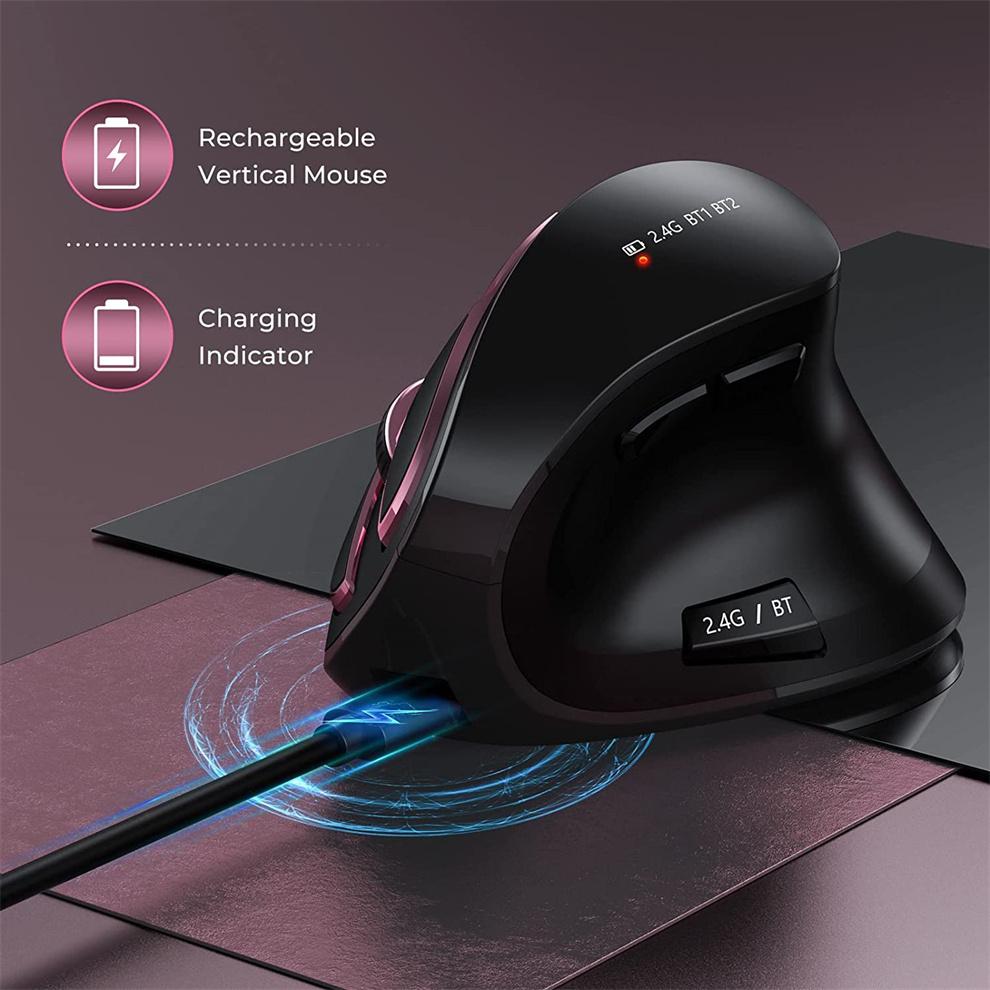 Jomaa 2.4G+Bluetooth Vertical Mouse Wireless for Apple Mac Laptop Notebook 9 Buttons Rechargeable Gaming Mouse for PC Ipad