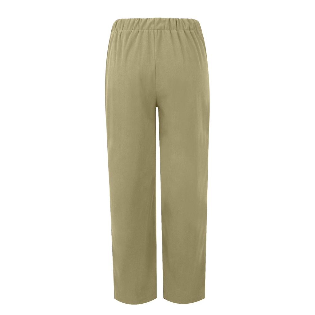 Женские повседневные однотонные прямые повседневные брюки с эластичной резинкой на талии и карманами