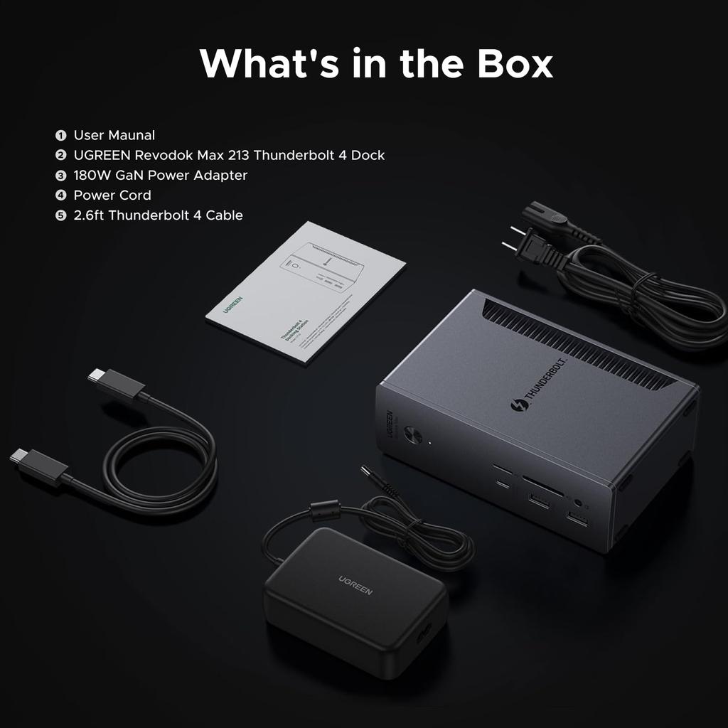 UGREEN Revodok Max 213 Thunderbolt 4 Docking Station with 40Gbps Data Dual Display Extension Single Output 90W PD Card USB USB Ports for Windows and