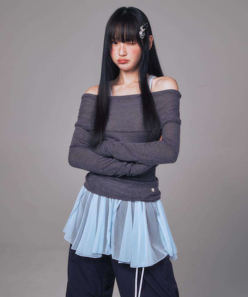 YOUHEE Basic Off Shoulder Knit Charcoal