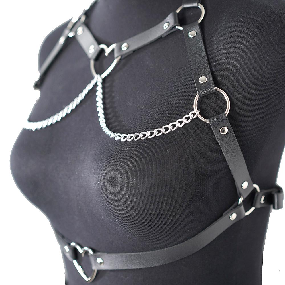 Pu Leather Fashion Chain Harness Belt Chest Harness Corset Bondage Lingerie Punk Gothic Lingerie Fetish Women Clothing
