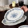 Керамическая тарелка с синим цветком, ретро-китайский стиль, бытовые обеденные тарелки, миски для риса, десертное блюдо для послеобеденного чая, изысканная столовая посуда