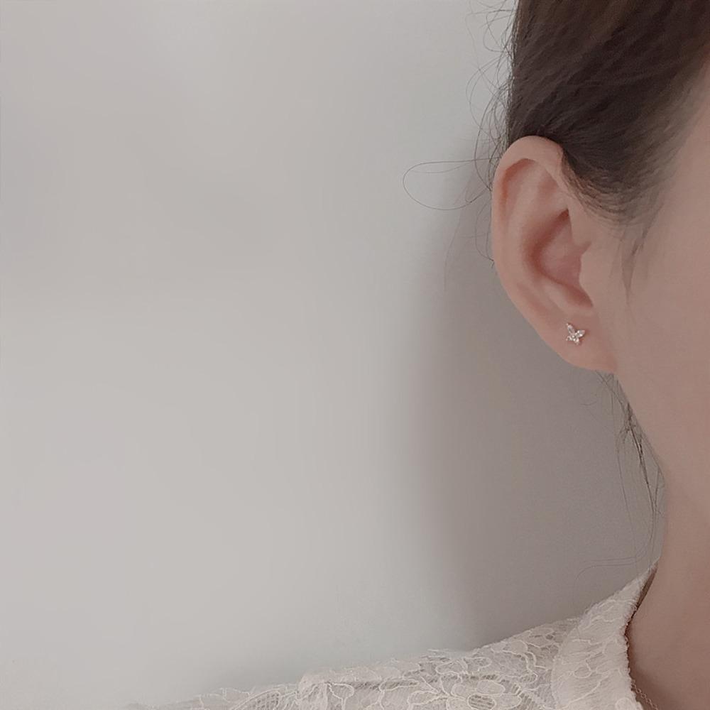 S925 Silver Plated Zircon Small Butterfly Earrings for Women Elegant Dainty Bow Ear Jewelry