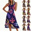 Женское модное повседневное платье без рукавов с круглым вырезом, принтом, оборками и молнией