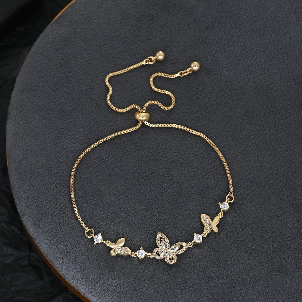 Элегантный браслет-шарм с бабочкой для женщин, регулируемые раздвижные хрустальные браслеты с микро-паве CZ и ажурным дизайном