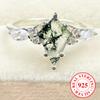 S925 Sterling Silver Kite Shape Moss Agate Rings for Women Exquisite Fashion Fine Jewelry Engagement Gift