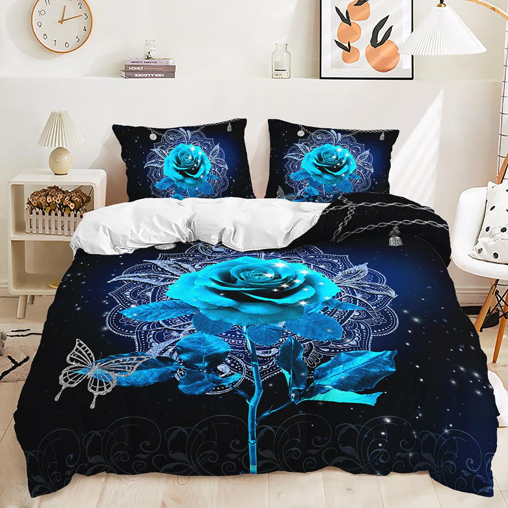 Комплект постельного белья с 3D розой Романтическая любовь Вниз Пододеяльник Наволочка 2/3 шт. Цветочный узор День святого Валентина Полный размер Домашний текстиль Женский пододеяльник