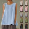 2024 Women's Plus Size Casual Cotton Linen Sleeveless Solid Color Tops