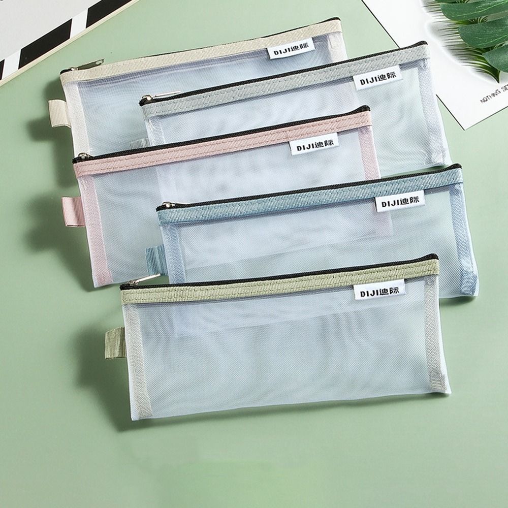 Zipper Pouch Small Wallet Grid Pencil Bag Mesh Storage Bags Stationery Bag Transparent File Bag