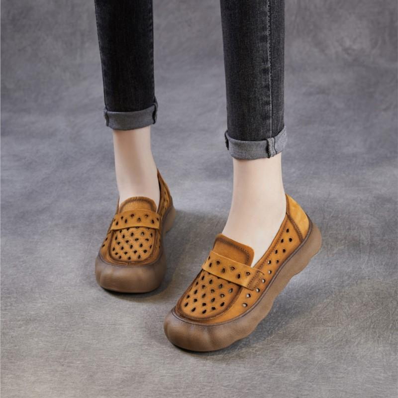 Johnature Женские лоферы на мягкой подошве, без шнуровки, из натуральной кожи, удобные, с перфорацией, дышащие, на плоской подошве