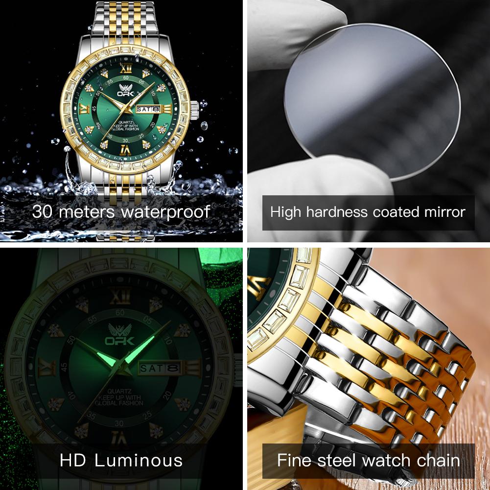 OPK 8174 Diamond Studded Dual Calendar Men's Quartz Watch