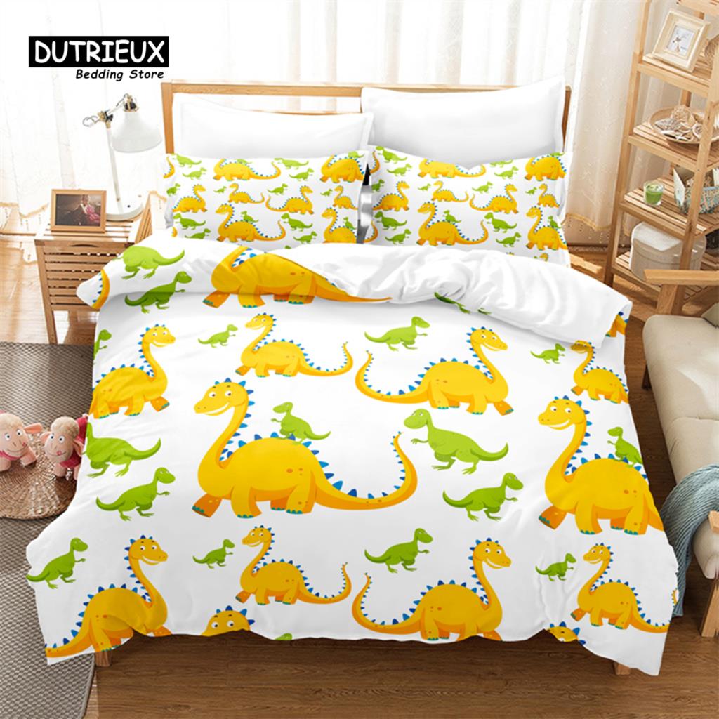 Cartoon Dinosaur Bedding Set, 3Pcs Duvet Cover Set, Soft Comfortable Breathable Duvet Cover, For Bedroom Guest Room Decor